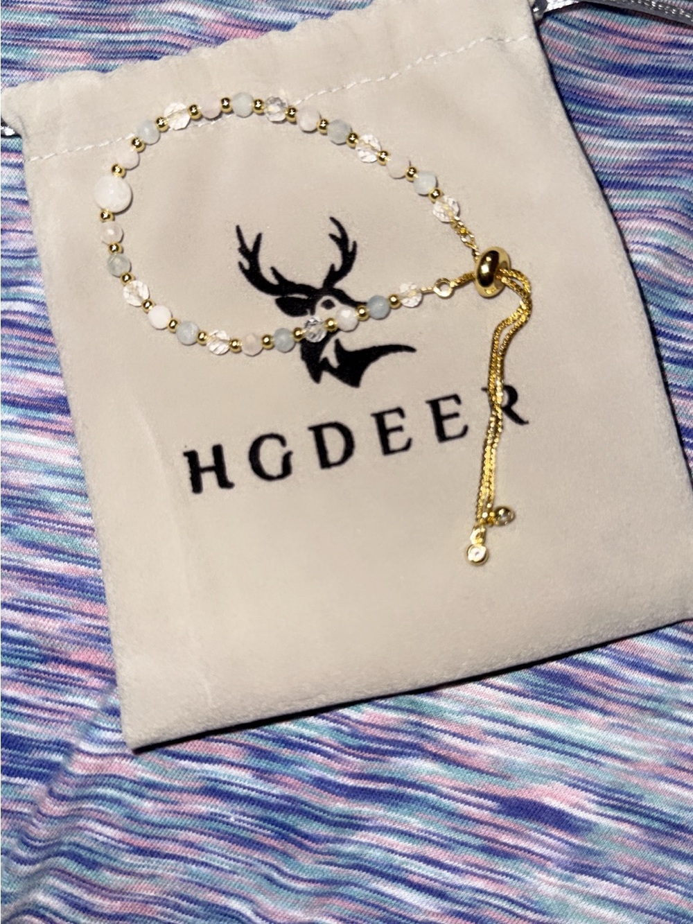 HGDEER Gold & White quartz Beaded Adjustable Bracelet